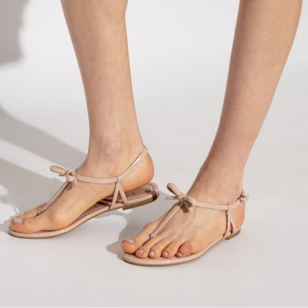 Kate Spade Piazza Nude Pink Patent Leather Bow Strap Sandals Women - Size 9